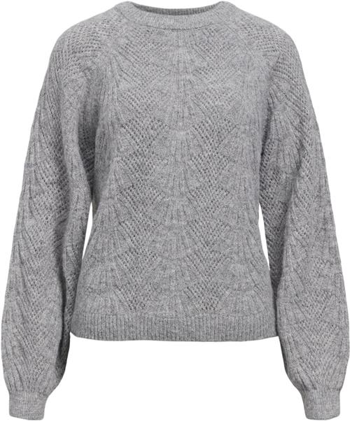 Object Objflora RE L/S Knit Pullover Noos Kvinde Medium Grey Melange Toppe Regular Fit Str S - hos Magasin