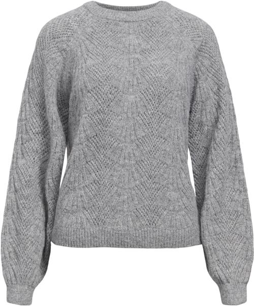 Se Object Objflora RE L/S Knit Pullover Noos Kvinde Medium Grey Melange Toppe Regular Fit Str M - hos Magasin ved Magasin