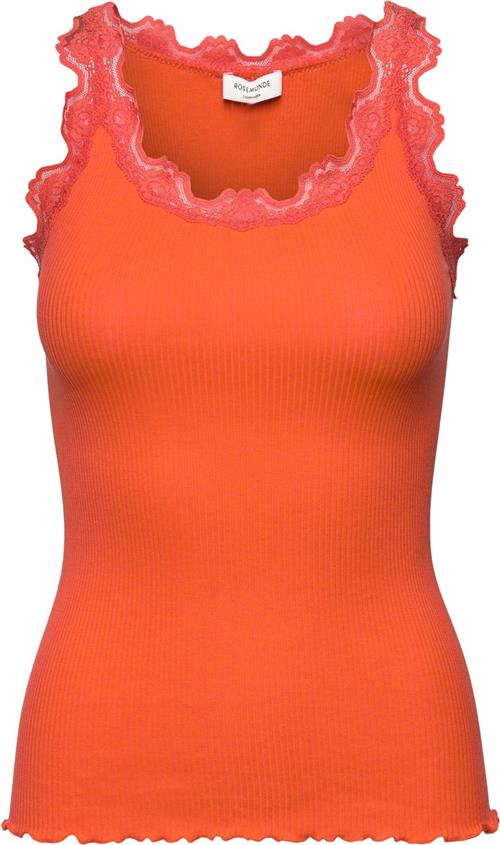 Rosemunde Silk top w/ Lace Kvinde Cherry Tomato Toppe Str XS - hos Magasin