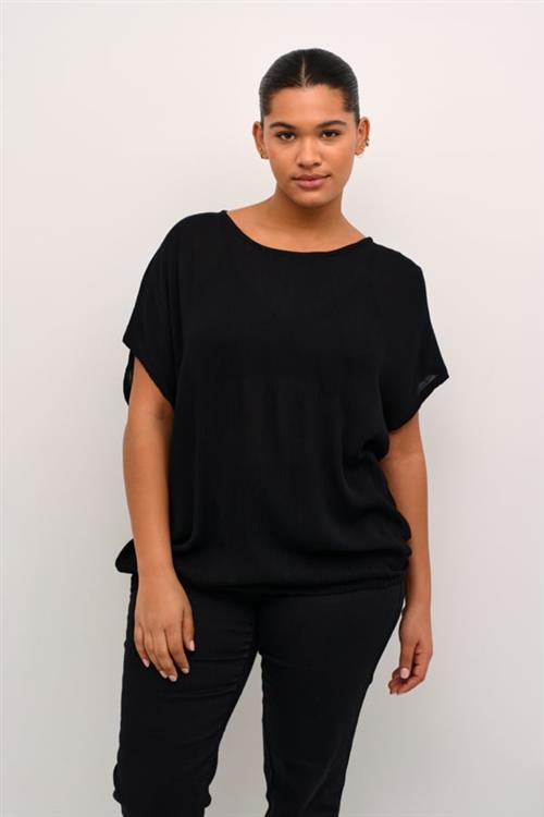 Kaffe Curve Kcami Stanley SS Kvinde Black Deep Kortærmede T-shirts Str 46 - hos Magasin