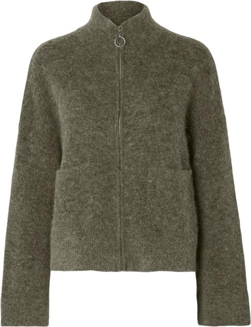 Se Selected Femme Slfsia RAS LS Knit Zipper Cardigan Kvinde Kalamata/melange Cardigans Str S - hos Magasin ved Magasin