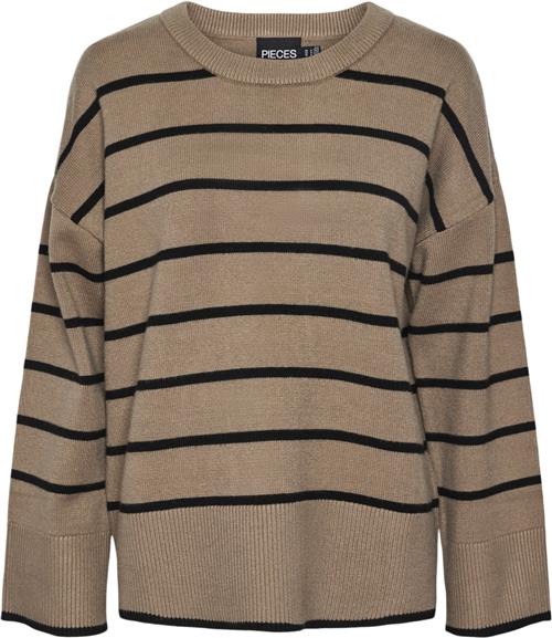 Pieces Pcmathilde LS Oneck Knit Noos BC Kvinde Taupe Gray/black Sweaters Str L - hos Magasin