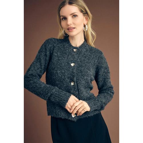 A-VIEW Audrey Knit Cardigan Kvinde Dark Grey Langærmede Bluser Str XS - hos Magasin