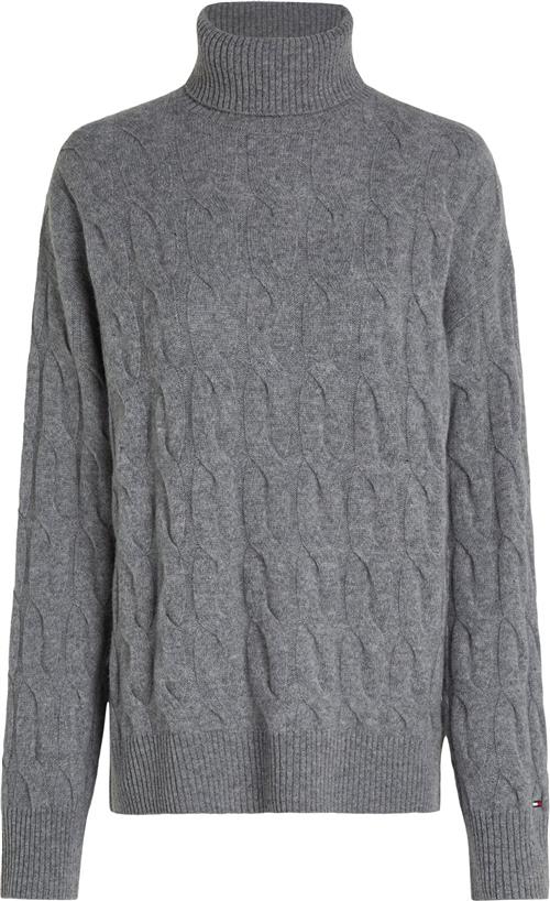 Tommy Hilfiger Soft Wool Cable Rollnk LS SWT Kvinde Medium Heather Grey Rullekraver Str L - hos Magasin