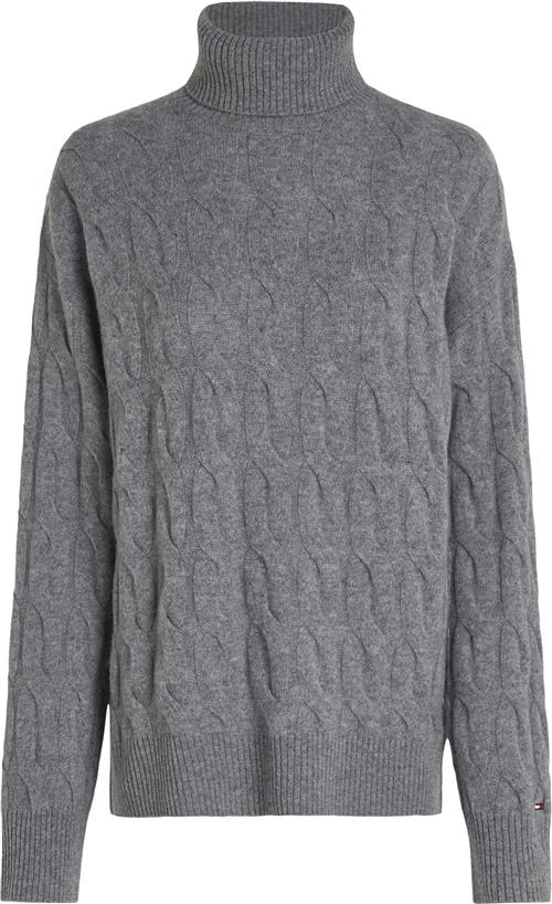 Se Tommy Hilfiger Soft Wool Cable Rollnk LS SWT Kvinde Medium Heather Grey Rullekraver Str XL - hos Magasin ved Magasin