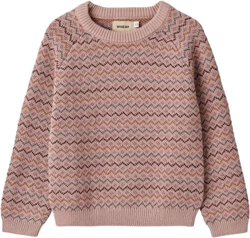 Wheat Jacquard Strik Pullover Mimi Str 3 år / 98 cm - Dry Rose Toppe Bomuld hos Magasin