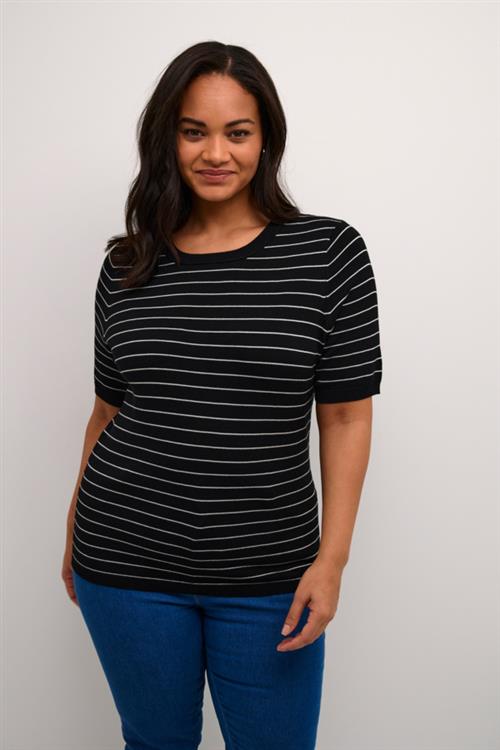 Kaffe Curve Kcmalia Wide Stripe Knit Kvinde Black /Turtledove Slim Stripe Kortærmede T-shirts Str XL - hos Magasin