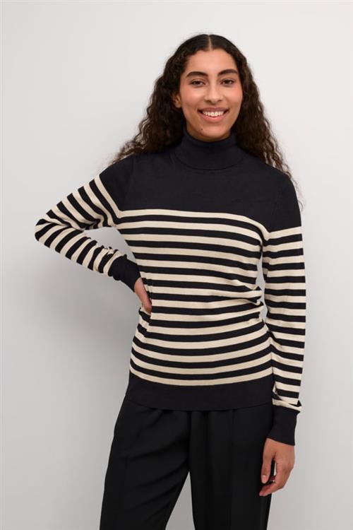 Kaffe Kalizza Striped Roll Neck Kvinde Black/feather Gray Mel. Stripe Rullekraver Str M - hos Magasin