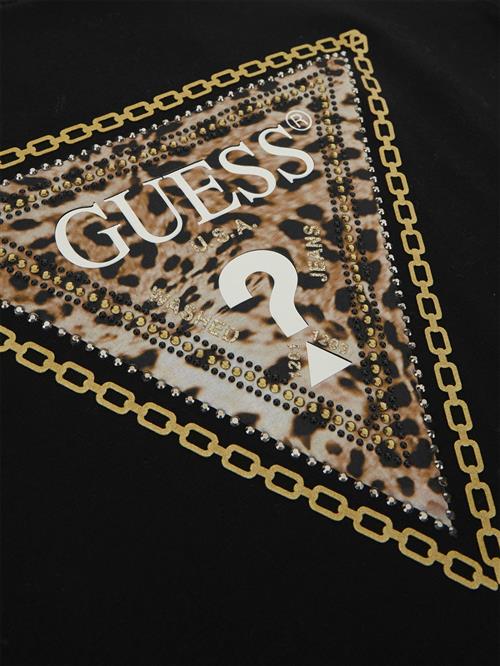 GUESS SS CN Triangle LEO TEE Kvinde Jet Black A996 Kortærmede T-shirts Str XL - hos Magasin