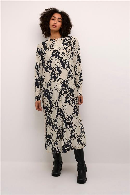 Kaffe Kalouise Shirt Dress Kvinde Black/sand Graphic Cloud Maxi Kjoler Str 44 - hos Magasin