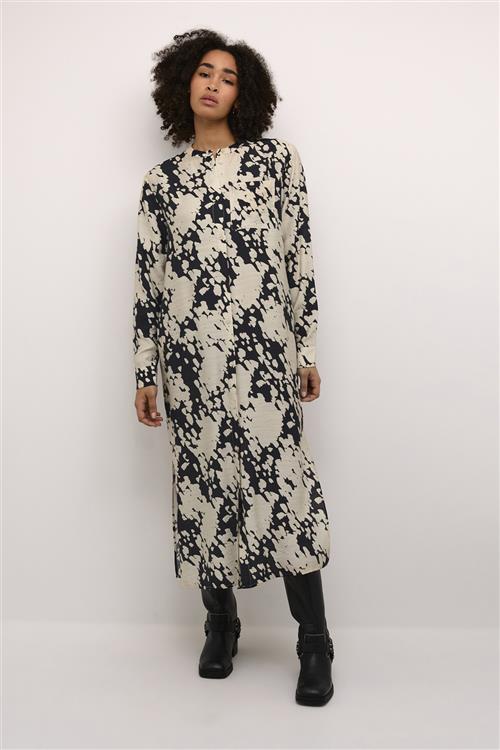 Kaffe Kalouise Shirt Dress Kvinde Black/sand Graphic Cloud Maxi Kjoler Str 36 - hos Magasin