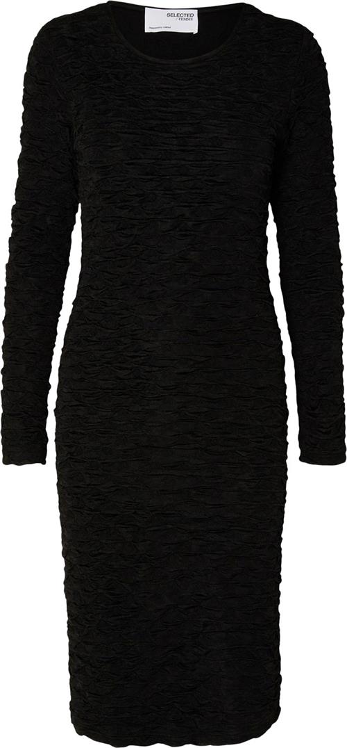 Selected Femme Slflisette LS Oneck Midi Dress EX Kvinde Sort Korte Kjoler Str S - hos Magasin