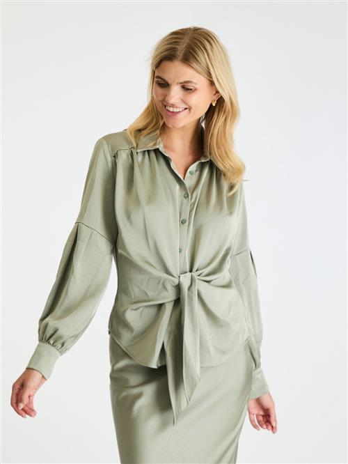 Neo Noir Naja Satin Shirt Kvinde Smoke Green Langærmede Bluser Str 42 - hos Magasin