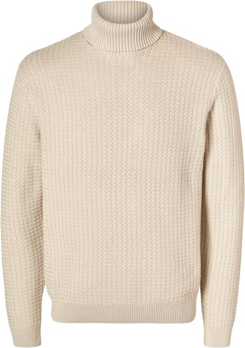 Se Selected Homme Slhzig LS Knit Structure Roll Neck Mand Oatmeal Turtlenecks Str S - hos Magasin ved Magasin