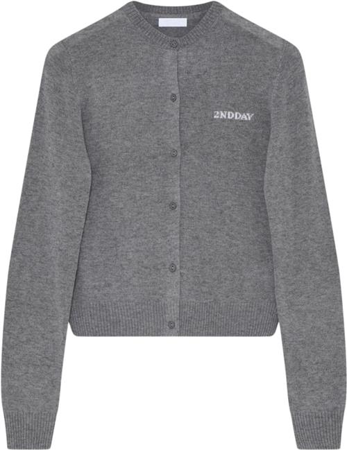 2NDDAY 2ND Vinny TT Soft Wool Blend Kvinde Light Grey Melange Cardigans Str L - hos Magasin