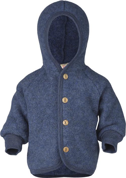 Engel Natur Hooded Jacket, With Wooden Buttons, IVN Best Str 86-92 - Blå Meleret Bluser & Cardigans I Uld hos Magasin