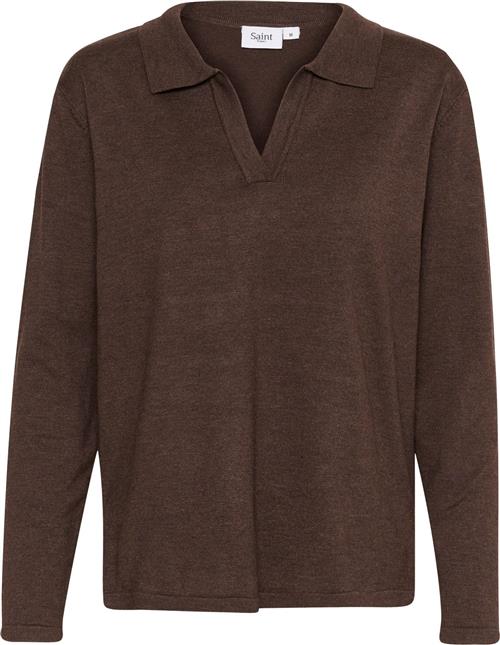 Se Saint Tropez Milasz Polo Pullover Kvinde Dark Oak Melange Sweaters Str S - hos Magasin ved Magasin