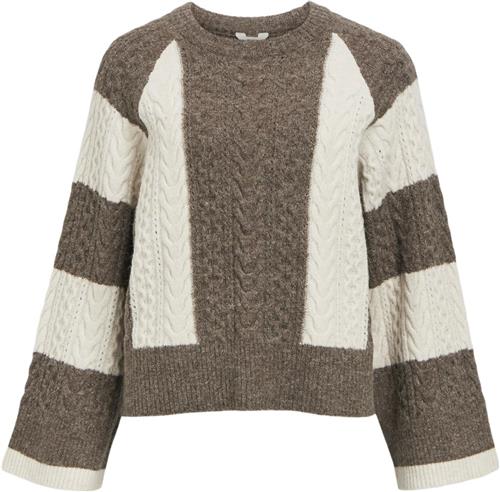 Object Objrosa Knit L/S RE Pullover 134 Kvinde Morel/white Sand Toppe Str S - hos Magasin