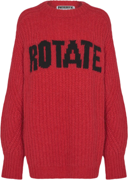 Se ROTATE Birger Christensen Knitted Logo Sweater Kvinde High Risk Red Sweaters Str 40 - hos Magasin ved Magasin