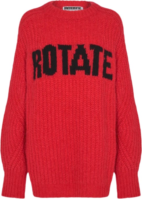 ROTATE Birger Christensen Knitted Logo Sweater Kvinde High Risk Red Sweaters Str 36 - hos Magasin