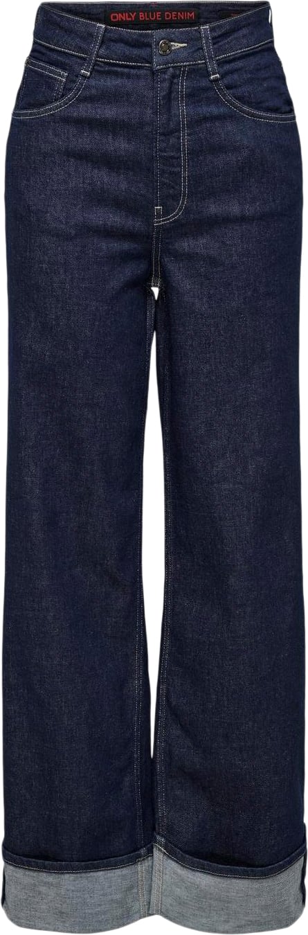 Se ONLY Onlmercer HW Wide Fold UP RED DNM D Kvinde Dark Blue Denim Wide Jeans Str "29/""32" - hos Magasin ved Magasin