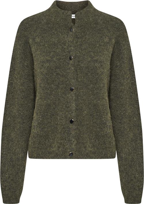 Gestuz Alphagz Short Cardigan Noos Kvinde Dark Olive Mélange Cardigans Str XS - hos Magasin