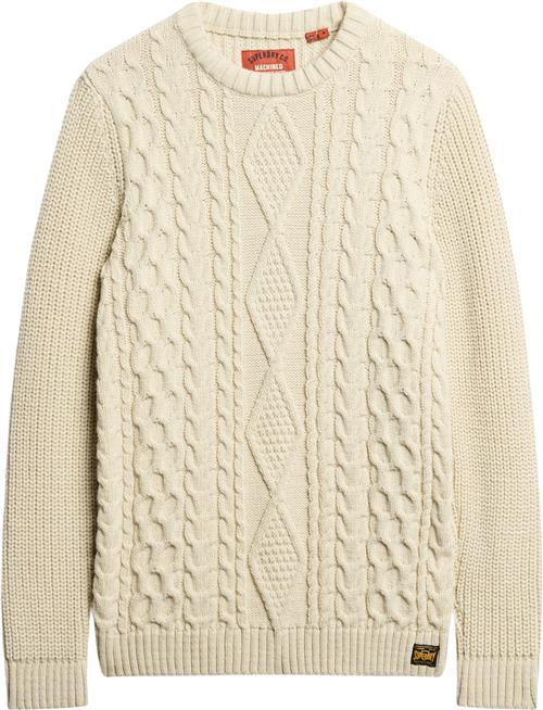 Superdry Jacob Cable Jumper Mand Ecru Sweaters Str XL - hos Magasin