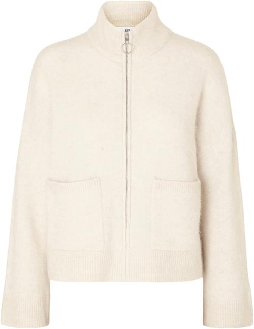 Se Selected Femme Slfsia RAS LS Knit Zipper Cardigan Kvinde Birch/melange Cardigans Str L - hos Magasin ved Magasin