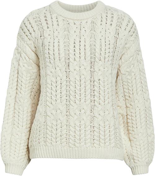 Se Object Objdiddi LO L/S Knit Pullover Noos Kvinde White Sand Toppe Str S - hos Magasin ved Magasin