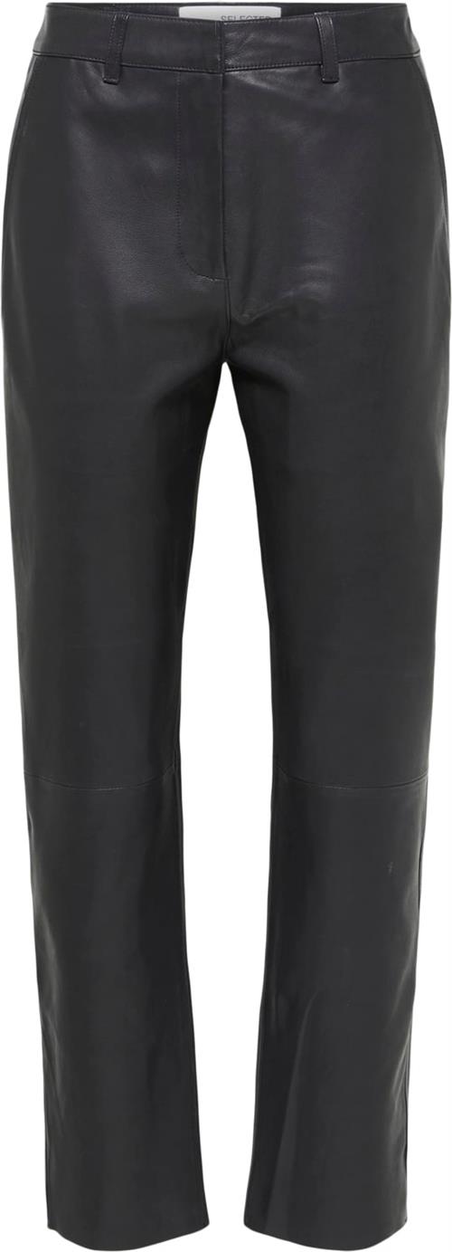 Selected Femme Slfmarie Chino MW Leather Pants W N Kvinde Sort Læderbukser Str 38 - hos Magasin