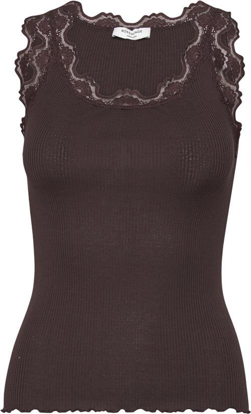 Rosemunde Silk top w/ Lace Kvinde Dark Espresso Toppe Str XS - hos Magasin