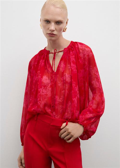 MANGO Semitransparent Floral Print Blouse Kvinde Red Langærmede Bluser Str S - hos Magasin