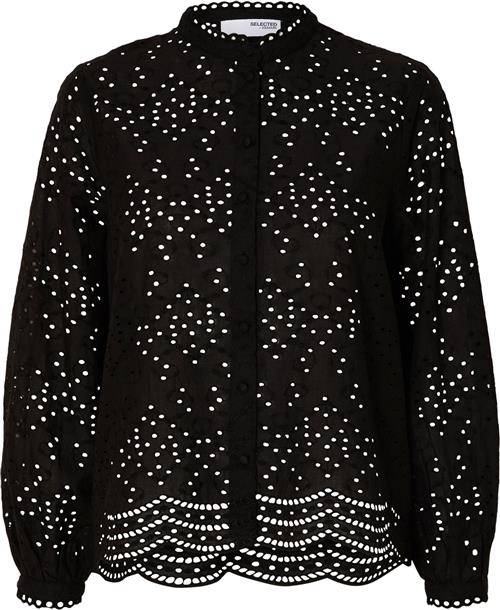 Selected Femme Slftatiana L/S Embr Shirt Noos Kvinde Sort Langærmede Skjorter Regular Fit Str 42 - hos Magasin