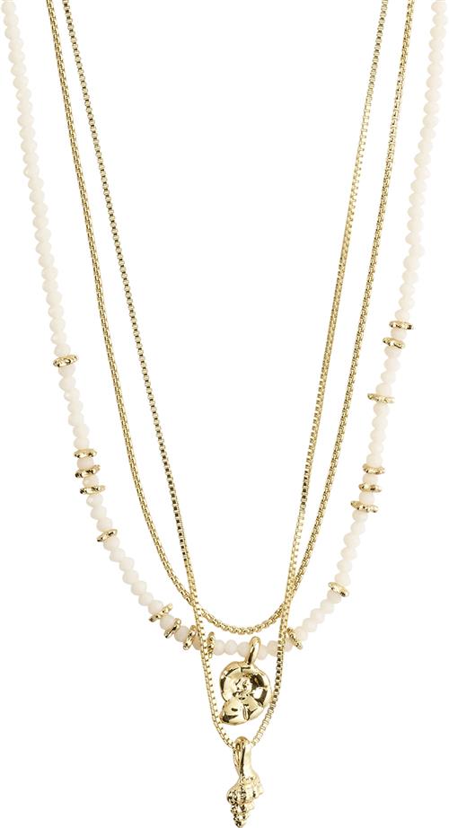 Pilgrim SEA Necklace, 3in-1 set, White/gold-plated one size - Perlehalskæder hos Magasin