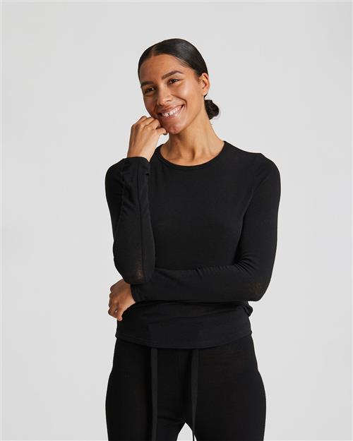 Gai&Lisva Thyra L/S Wool Top Kvinde Black Langærmede T-shirts Str XL - Uld hos Magasin