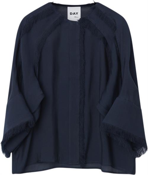 DAY Birger et Mikkelsen Cassie Sheer Fringes Kvinde Dark Sapphire Langærmede Bluser Str 38 - hos Magasin