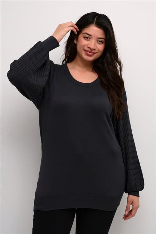 Kaffe Curve Kclini Knit Pullover Kvinde Black Oyster Sweaters Str L - hos Magasin