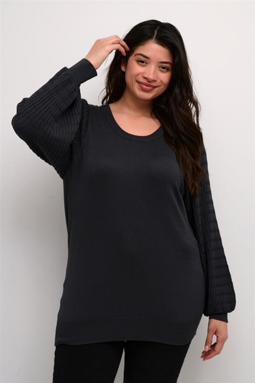 Se Kaffe Curve Kclini Knit Pullover Kvinde Black Oyster Sweaters Str M - hos Magasin ved Magasin