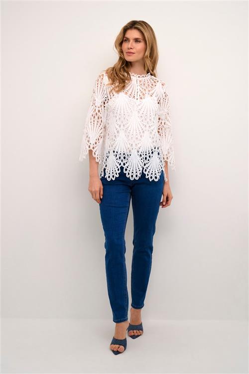 Cream Crlhilla Lace Blouse Kvinde Snow White Langærmede Bluser Str 42 - hos Magasin