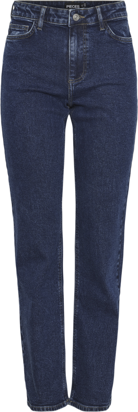 Se Pieces Pckelly MW Straight Jeans Db502 NOO Kvinde Blå Straight Jeans Str "31/""32" - hos Magasin ved Magasin