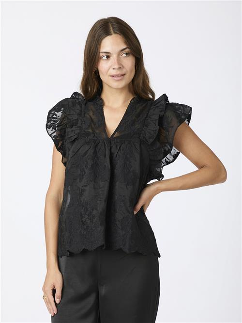 Neo Noir Jayla Big Embroidery Top Kvinde Black Toppe Str 40 - hos Magasin