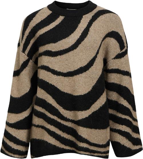 Se Object Objdiana LO L/S Knit Pullover Noos Kvinde Black/zebra Desert Taupe Toppe Str M/L - hos Magasin ved Magasin