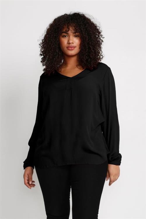 Kaffe Curve Kcami LS Blouse Kvinde Sort Langærmede Bluser Str 44 - hos Magasin