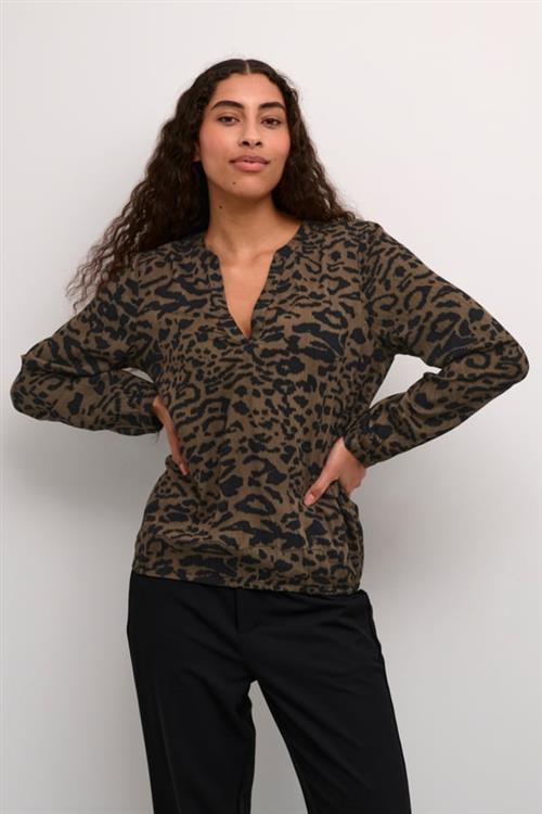 Se Kaffe Kaditte Blouse Kvinde Major Brown/black Leopard Langærmede Bluser Str 46 - hos Magasin ved Magasin