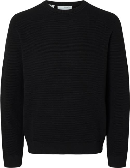 Selected Homme Slhross LS Knit Structure Crew Neck Mand Black Sweaters Str XL - hos Magasin