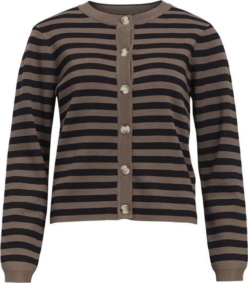 Se Object Objester SLI L/S Knit Cardigan Noos Kvinde Morel/black Cardigans Slim Fit Str M - hos Magasin ved Magasin