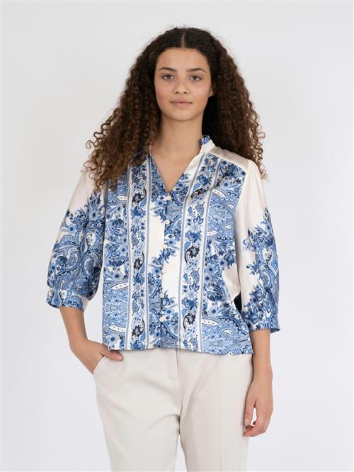 Neo Noir Roselle Paisley Border Blouse Kvinde Bright Blue Langærmede Bluser Str 40 - hos Magasin