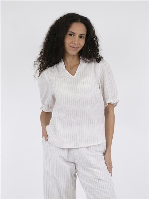 Neo Noir Odesa Simple Stripe Blouse Kvinde Off White Kortærmede Bluser Str 42 - hos Magasin