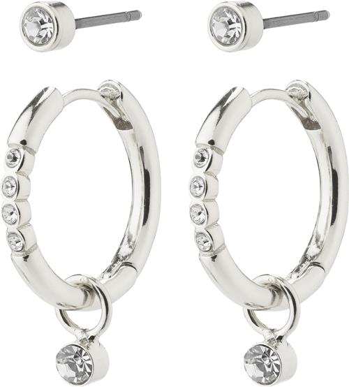 Pilgrim Elna Recycled Crystal Earrings 2in-1 set Silver-plated One size - Creoler hos Magasin