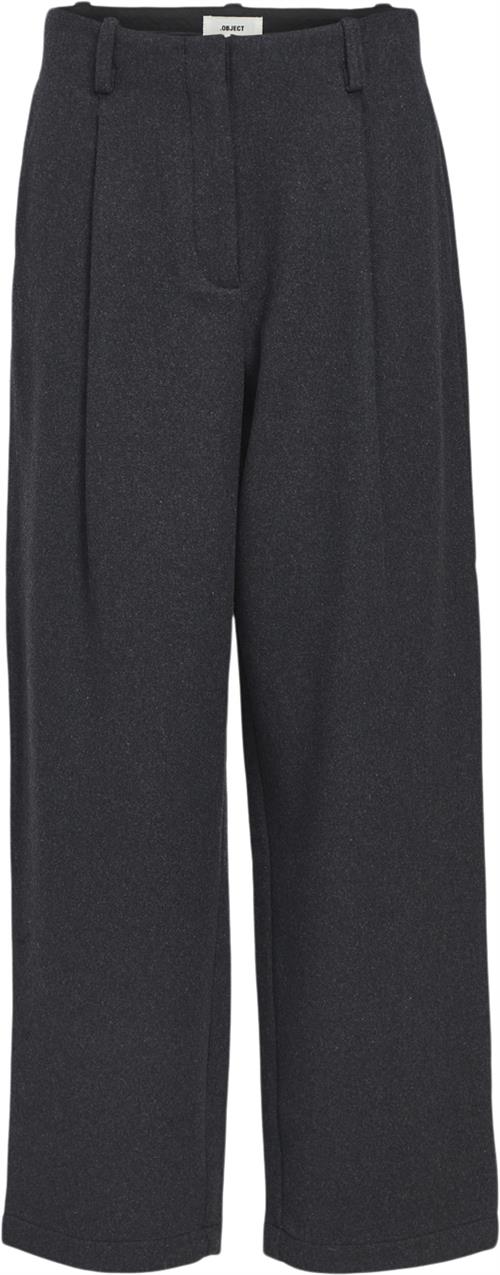 Se Object Objmeghan Barrel LEG HW Pants 135 Kvinde Dark Grey Melange Bukser Str 40 - hos Magasin ved Magasin